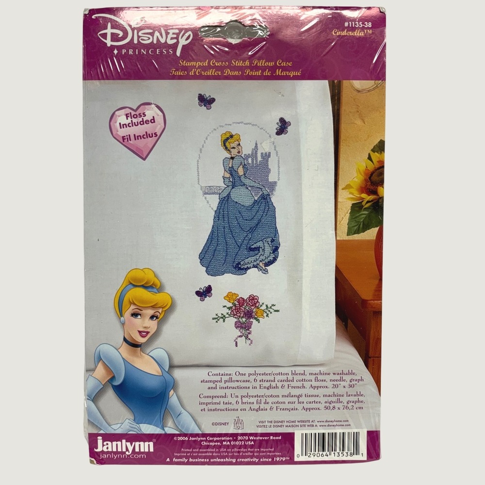 Disney Princess Cinderella Stamped Cross Stitch Pillow Case Kit Janlynn 1135-38